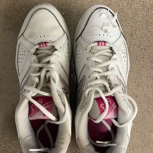 New Balance White and Pink Sneakers with Perforated Details